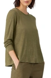 Eileen Fisher Organic Linen Long Sleeve T-shirt In Olive