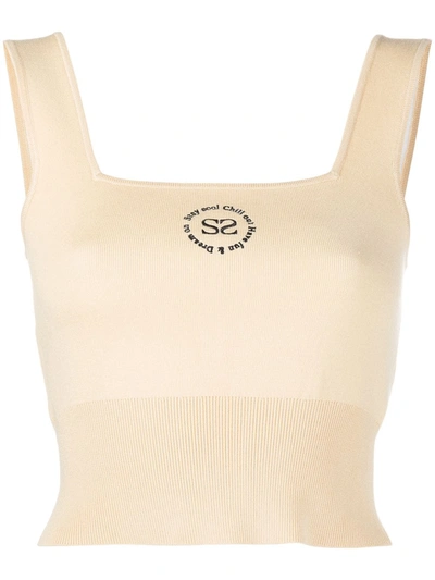 Sandro Paris Cropped Embroidered Knit Tank Top In Light Yellow