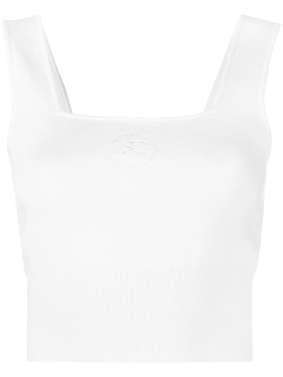 Sandro Bresil Cropped Embroidered Knit Tank Top In White