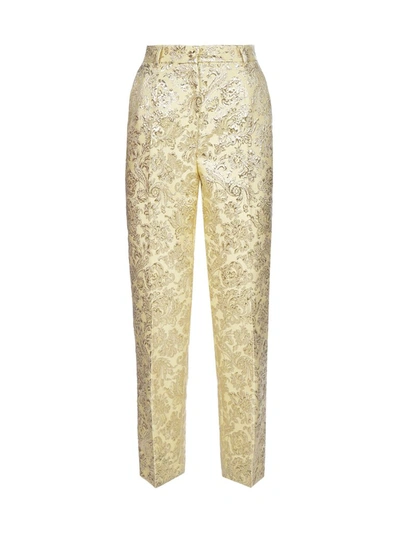 Dolce & Gabbana Damask Jaquard Pants In Gold Color In Multi