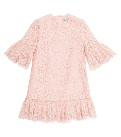 Dolce & Gabbana Kids' Floral Pattern Lace Dress In Pink