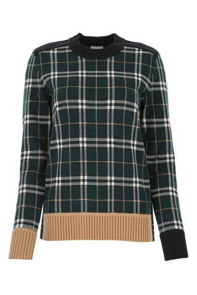 Burberry Zambezi Sweater With Check Motif In Dark Green