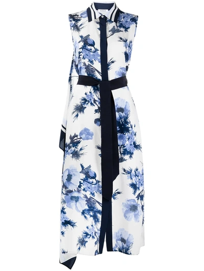 P.a.r.o.s.h Seblu Floral Print Silk Shirt Dress In Fantasia Blue