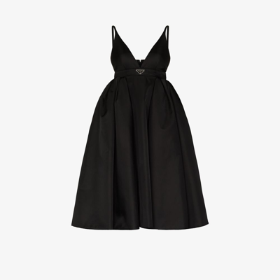 Prada Logo-detailed Nylon Gabardine Midi Dress In Black