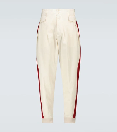 Maison Margiela White Side Stripe Gabardine Trousers In Beige