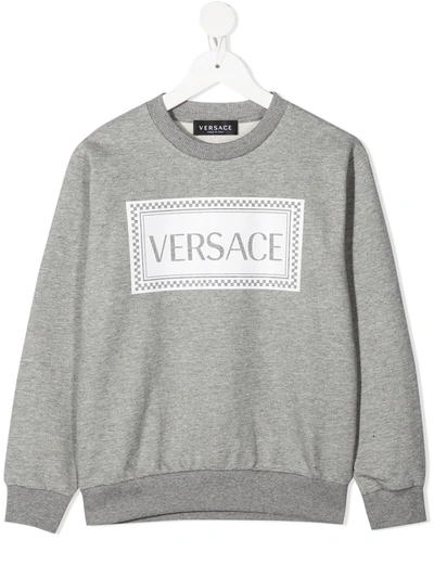 Young Versace Kids' Printed Crew-neck Sweatshirt In Grey