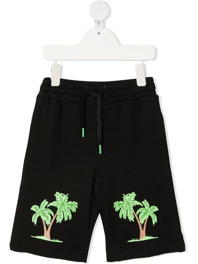 Stella Mccartney Teen Palm Tree-print Drawstring Shorts In Black