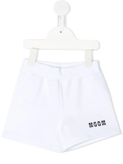 Msgm Babies' Logo Print Elasticated Waist Shorts In White