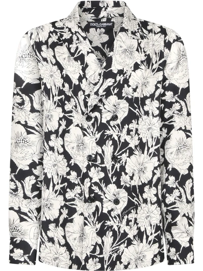 Dolce & Gabbana Floral-print Silk Pajama Shirt In Floral Print