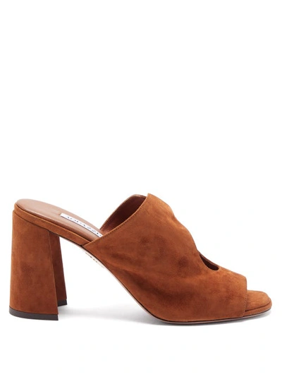 Aquazzura Sexy Thing 85 Keyhole-vamp Suede Mules In Brown