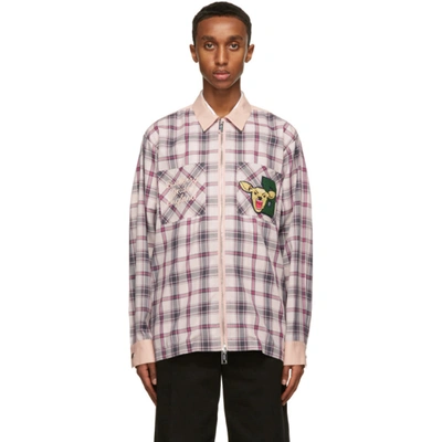 Burberry Varsity Graphic Check Technical Cotton Overshirt In Frosted Pink