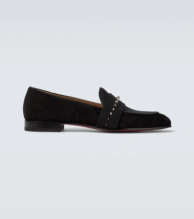 Christian Louboutin Mens Black/silver Nit Night Flat Velvet Suede Gg 6.5