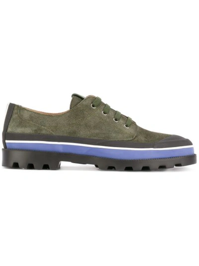 Valentino Garavani Military Green Suede Lace-up Shoes With Blue Contrasting Detail In Green Multi