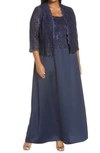Alex Evenings Alex Evening A-line Gown & Lace Jacket In Midnight