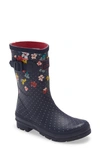 Joules Print Molly Welly Rain Boot In Navblossom