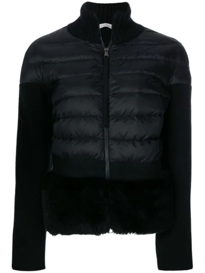 Moncler Shearling-hem Combo Knit Jacket In Black