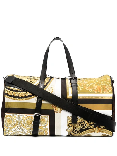 Versace Black Barocco Bondage Duffle Bag In Yellow