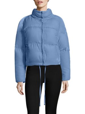 Moncler Cercis Velvet Puffer Jacket In Pastel Blue | ModeSens