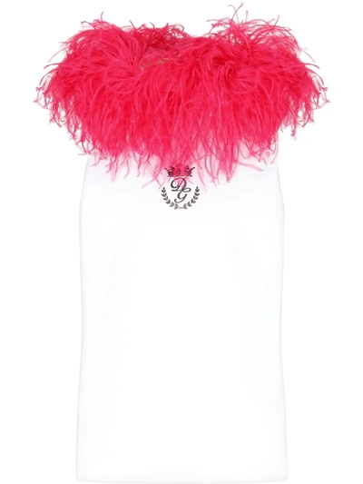 Dolce & Gabbana Jersey T-shirt With Marabou Trim In White