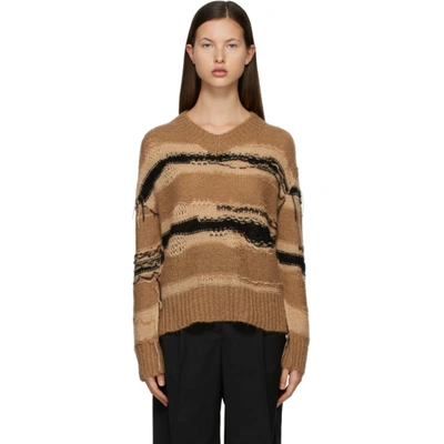 Acne Studios Tan & Black Striped Sweater In An2 Camel