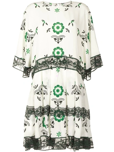 Ermanno Scervino White And Green Dress With Lace Inserts