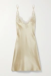 Id Sarrieri In The Mood For Love Metallic Lace-trimmed Silk-blend Satin Chemise In Gold