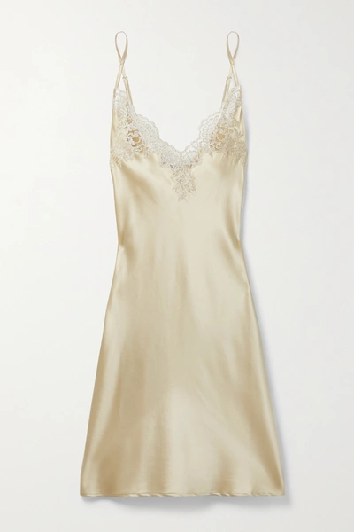 I.d. Sarrieri In The Mood For Love Metallic Lace-trimmed Silk-blend Satin Chemise In Gold