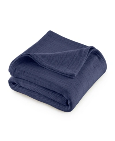 Vellux Cotton Textured Chevron Woven King Blanket Bedding In Indigo Blue