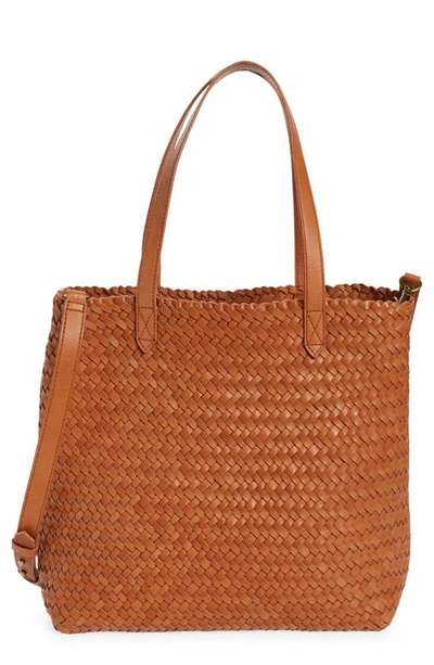 Madewell The Medium Transport Tote: Woven Leather Edition In Burnished Carmel