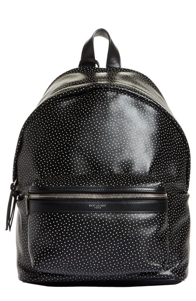 Saint Laurent City Mini Polk-dot Shiny Leather Backpack In 1070 Nero/bianco