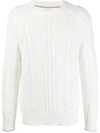 Brunello Cucinelli Men's Cotton Novel Cable-knit Sweater In White