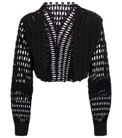 Alaïa Open Crochet Fringe-trim Cropped Jacket In Noir