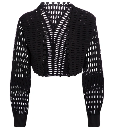 Alaïa Open Crochet Fringe-trim Cropped Jacket In Black