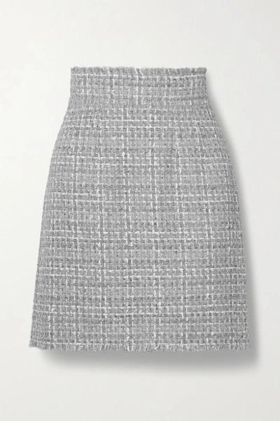 Dolce & Gabbana Frayed Metallic Tweed Mini Skirt In Silver