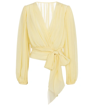 Dolce & Gabbana Georgette Silk Wrap Waist Blouse In Yellow