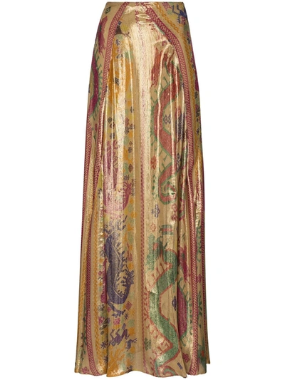 Etro Metallic Silk-blend Maxi-skirt In Gold