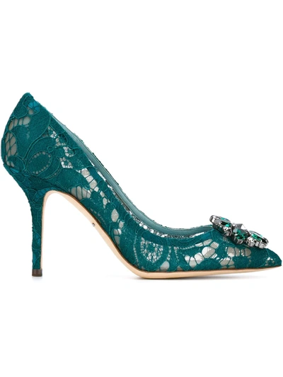 Gucci Belluci Lace Pumps In Green