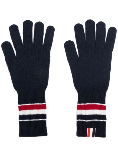 Thom Browne Rwb Stripe Wool Gloves In Blue