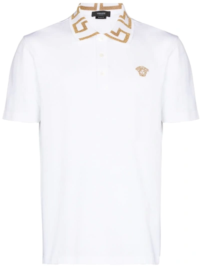 Versace Grecca Short-sleeve Polo Shirt In White