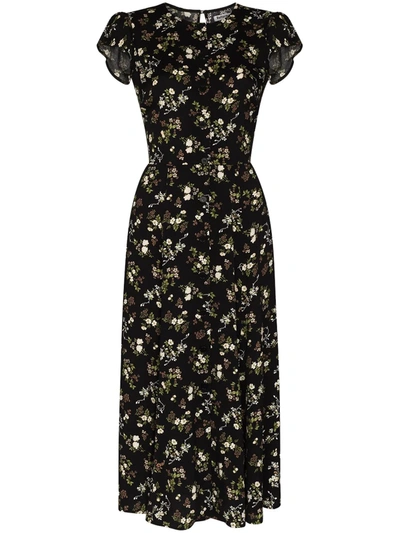 Reformation Poulter Floral-print Woven Midi Dress In Black