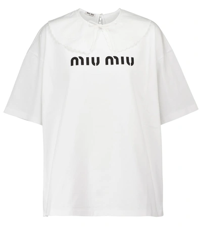 Miu Miu Logo Printed Cotton Jersey T-shirt In White