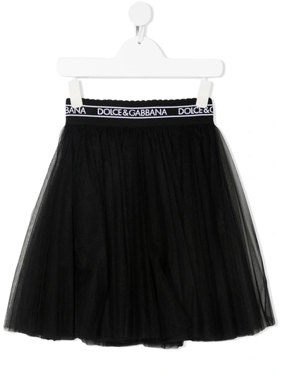 Dolce & Gabbana Kids' Logo-waistband A-line Skirt In Black