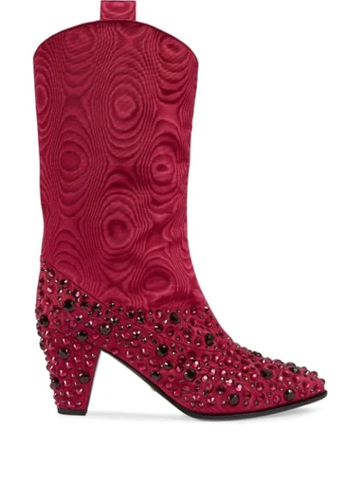 Gucci Crystal-embellished Cowboy Boots In Red