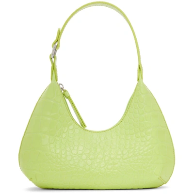 By Far 'mini Amber' Croc Embossed Leather Shoulder Bag In Green