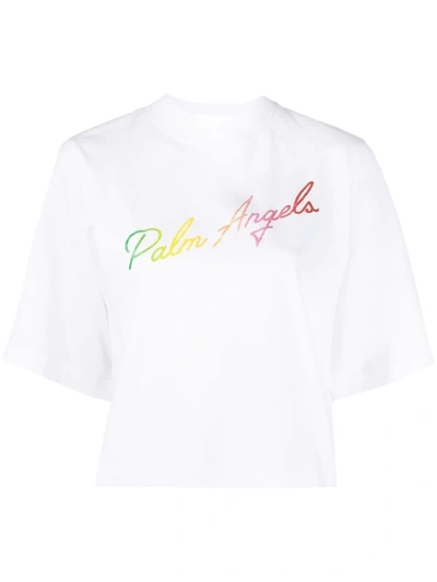 Palm Angels “miami”logo短款棉质平纹针织t恤 In White