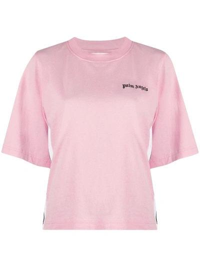 Palm Angels Classic Logo Cotton Jersey Mock T-shirt In Pink & Purple