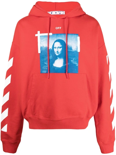 Off-white Orange Mona Lisa Print Cotton Hoodie In Red