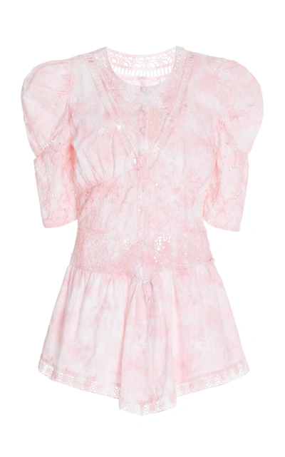Loveshackfancy Divine Tie-dye Embroidered Cotton Mini Dress In Pink