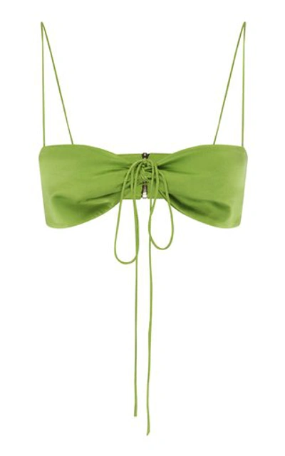 Christopher Esber Ruched Silk Bandeau Top In Green