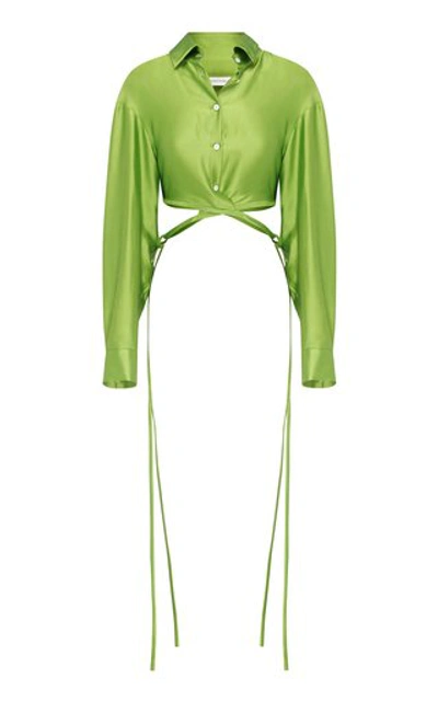 Christopher Esber Cropped Silk Wrap Shirt In Green